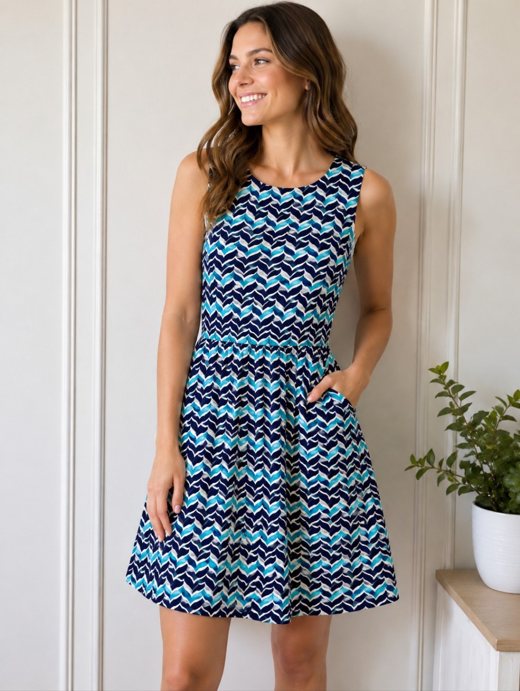 Vineyard Vines Blue Whale Tail Chevron Sleeveless Dress Size 2 Costal Nautical